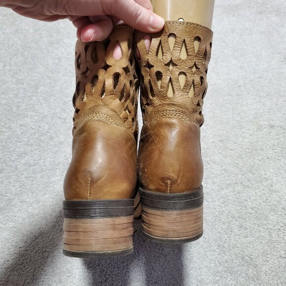 DROMEDARIS Kenza Ankle Boots Booties Leather Cut Out Rustic Brown Women 38EU 7US - Picture 7 of 14